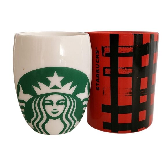 Starbucks Mug Bundle 2010 Barrel Siren Logo 2016 Red Plaid Ceramic - Picture 1 of 9